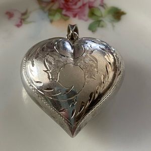 Large Vtg Sterling Puffy Heart Double Sided Pendant
